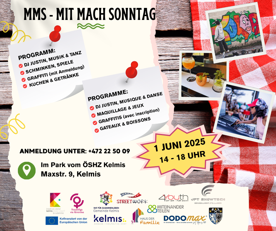 MachMitSonntag – MMS – am 1. Juni im ÖSHZ-Park Kelmis