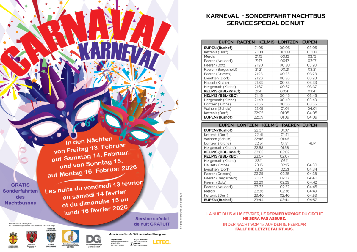 Les horaires des navettes de nuits du TEC pendant le carnaval