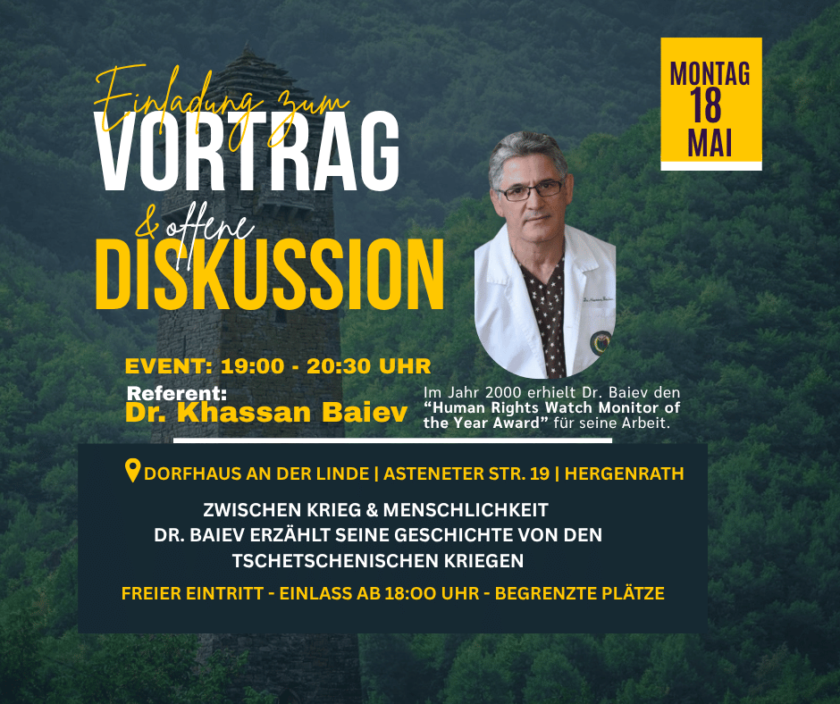 Vortrag & offene Diskussion mit Dr. Baiev Khassan am 18. Mai in Hergenrath
