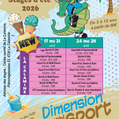 Stages d&rsquo;été du 17 au 21 août et du 24 au 28 août à la piscine et au centre sportif