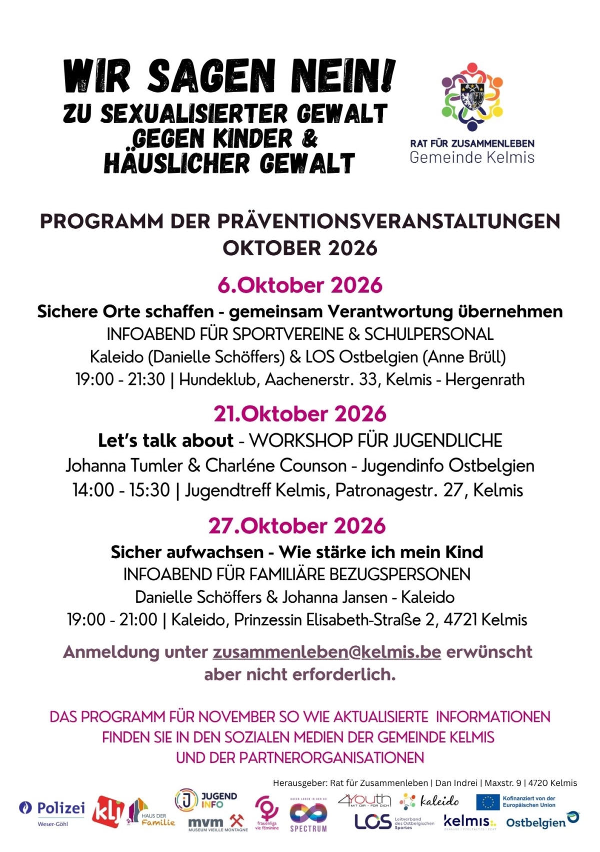 „Wir sagen Nein zu sexualisierter Gewalt gegen Kinder“: Die Events in diesem Monat