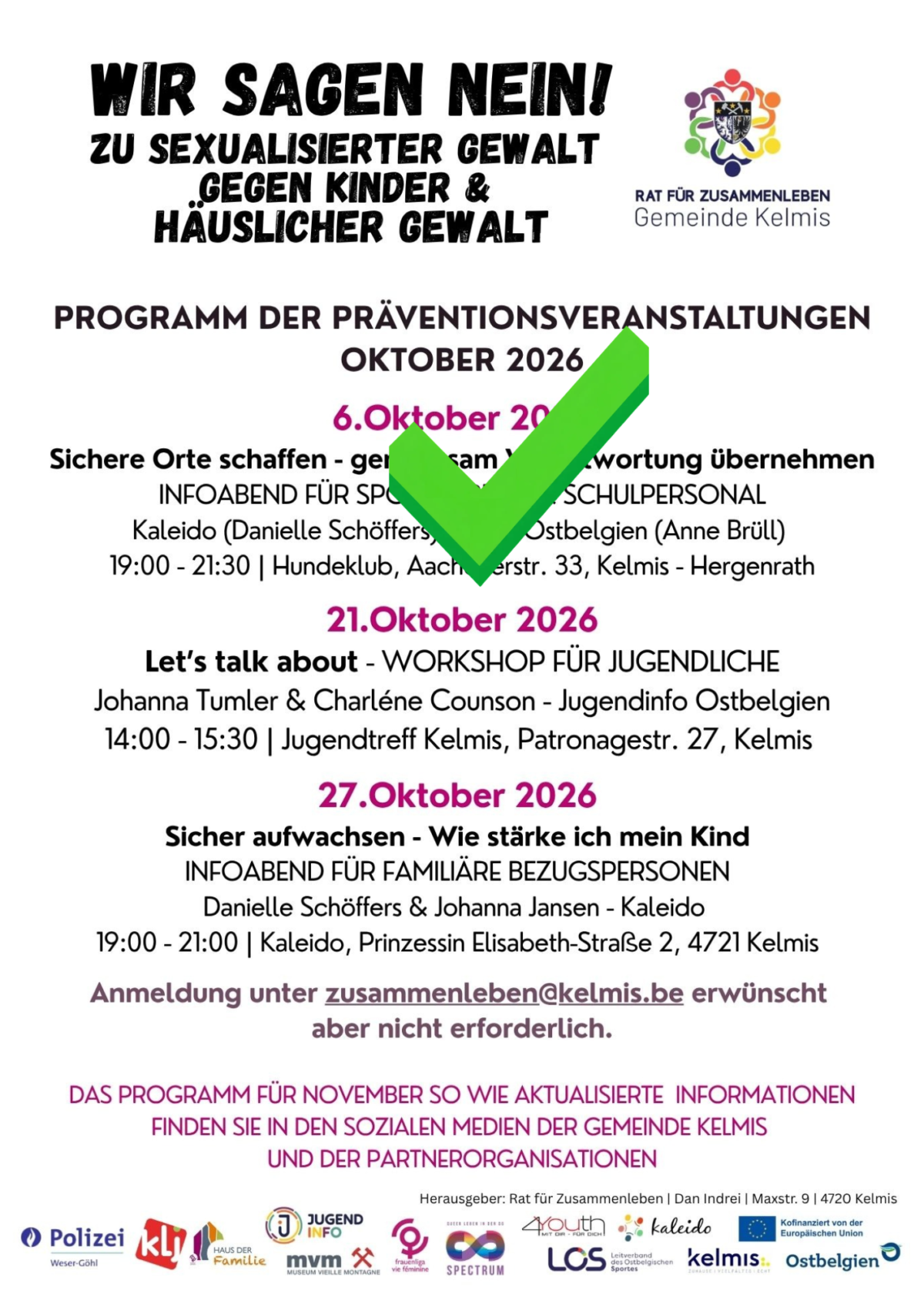 Sexualisierte Gewalt: Info-Workshop für Jugendliche am Mittwoch